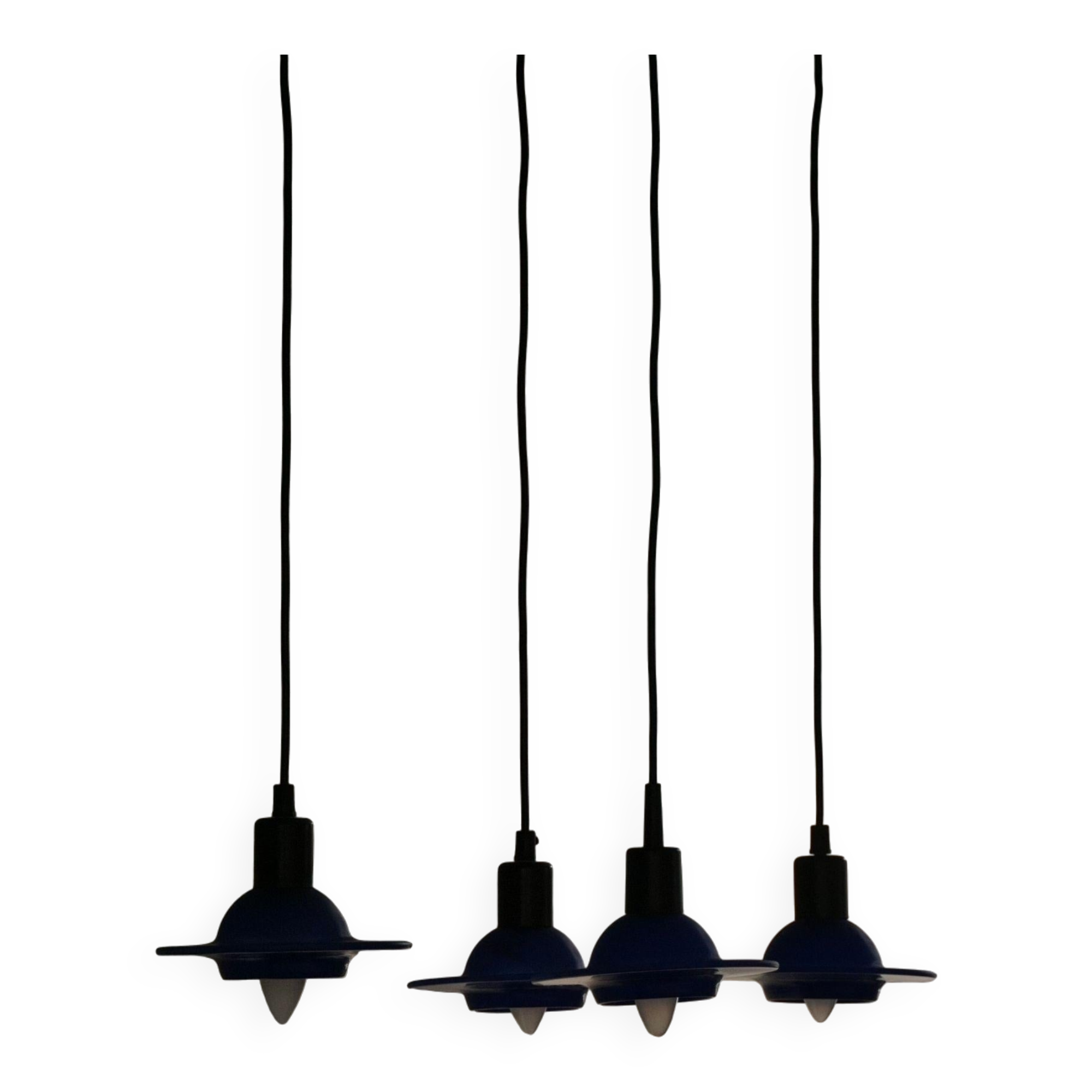 Set of 4 vintage blue glass pendants, made by Design Light A/S, Denmark, 1990s.