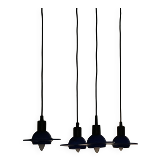 Set of 4 vintage blue glass pendants, made by Design Light A/S, Denmark, 1990s.