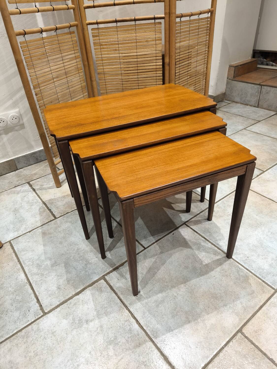 Vintage Scandinavian nesting coffee table in solid teak