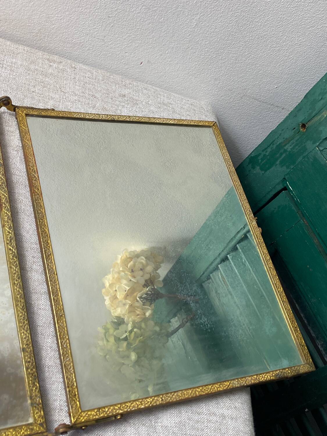 Vintage barber triptych mirror