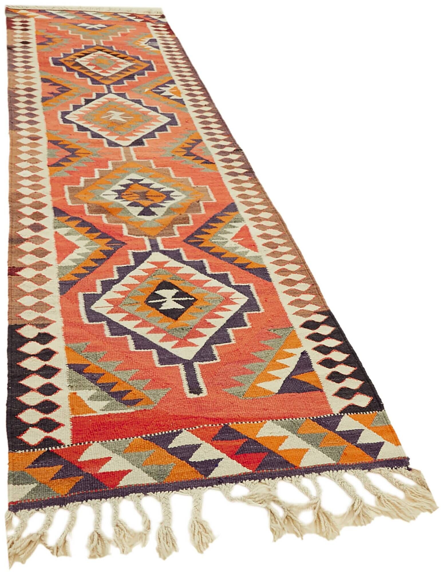 Turkish Handwoven Vintage Herki Kilim 100 cm x 345 cm