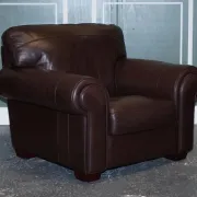 Brown Leather Armchairs, Set of 2