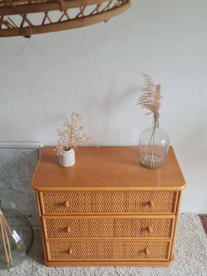 Vintage rattan chest of drawers