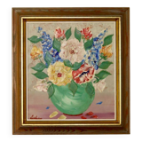 Peinture à l'huile sur panneau suédoise du milieu du siècle "Nature morte" par Gustav Adolf Lysholm - Vintage et encadrée