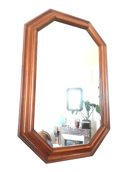 Hexagonal mirror in art deco wood