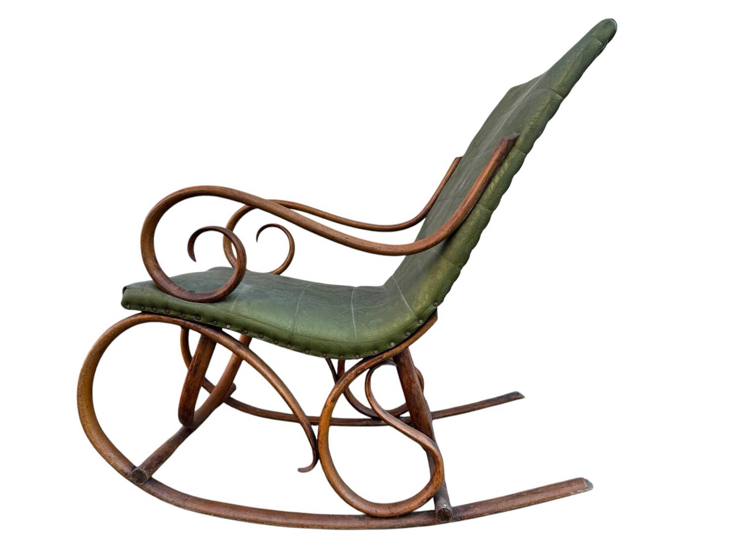 Set of 2 thonet style rocking chairs in green leatherette