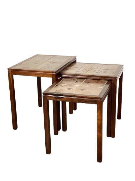 Danish nesting tables in rosewood and ceramic by Willy Ryomgard, Mo.