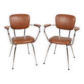 Pair of vintage chrome chairs, faux leather, 80s.
