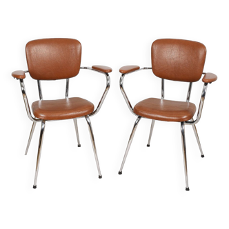 Pair of vintage chrome chairs, faux leather, 80s.