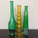 Series of 3 green and yellow glass vases