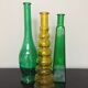 Series of 3 green and yellow glass vases