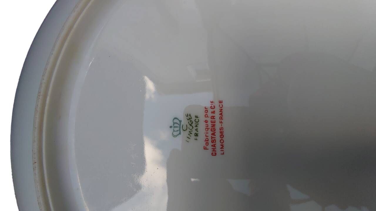 3 dishes + 6 porcelain soup plates signed Limoges France made by Chastanier