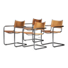Set of 4 tubular dining chairs in Bauhaus style, in the manner of Marcel Breuer, 1970s