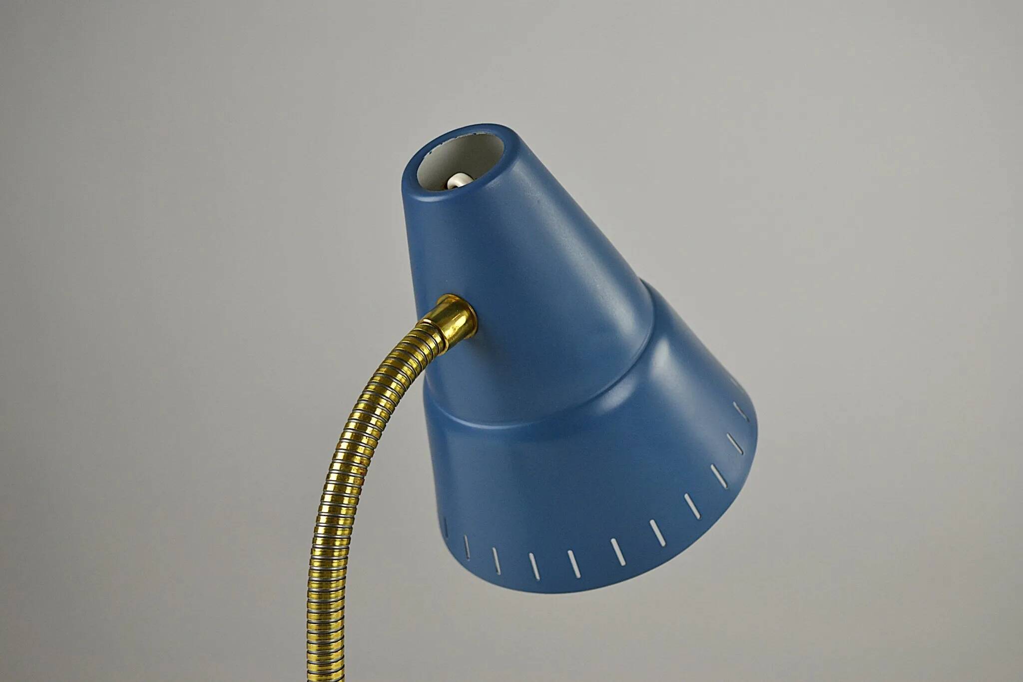 Blue Metal, Brass & Teak Table or Desk Lamp by Ringus, Sweden, 1950s