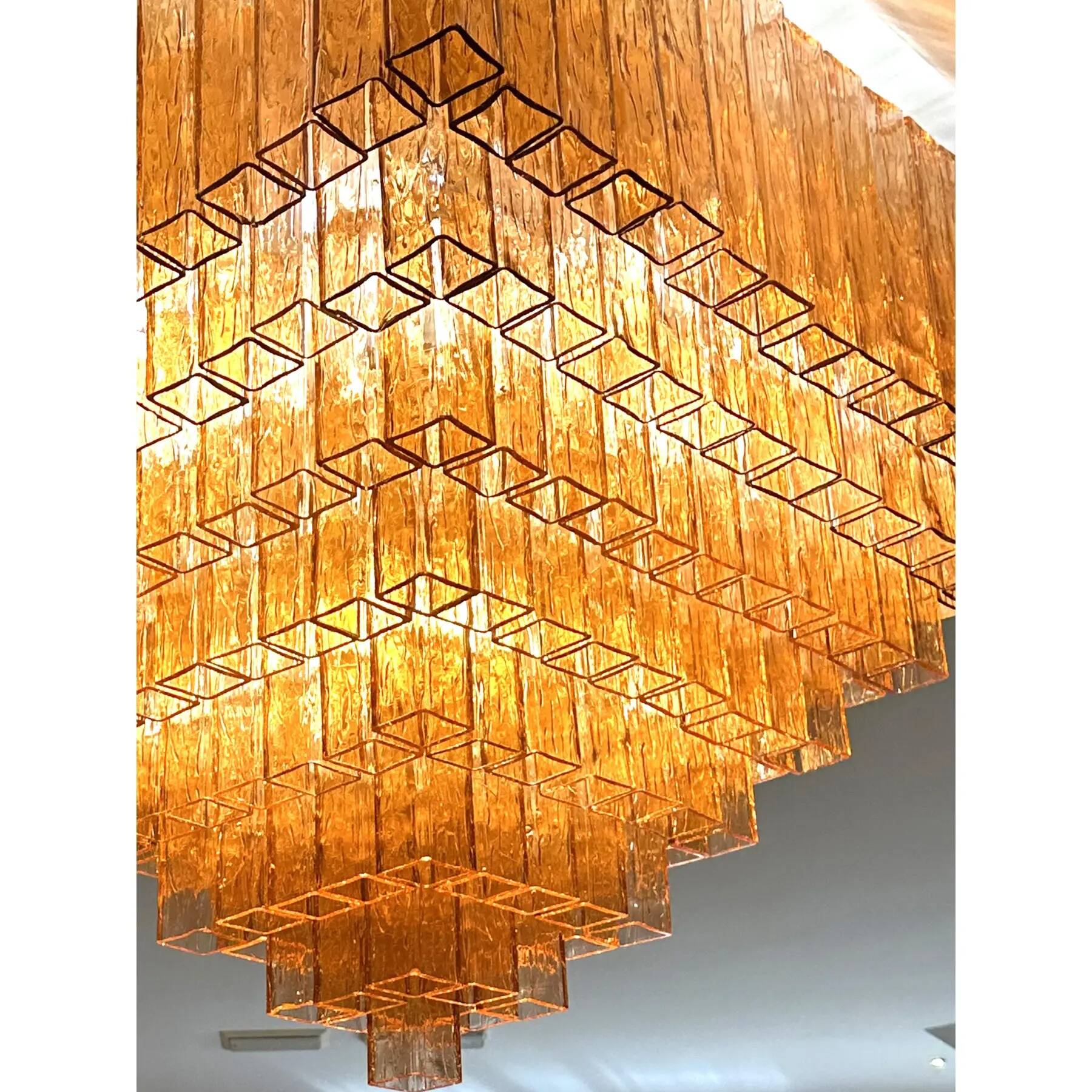 Majestic Luxury Venetian Amber-Rosè Murano Glass “Squared” Elements.