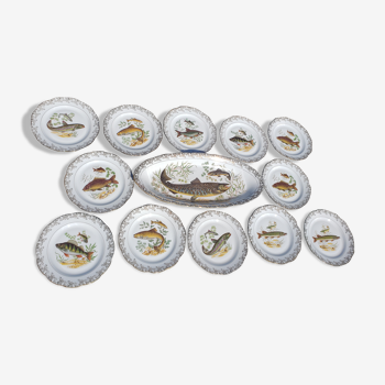 Limoges porcelain fish service 1 dish 12 plates