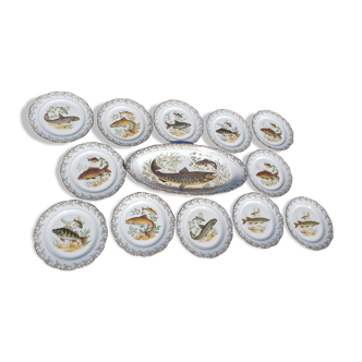 Limoges porcelain fish service 1 dish 12 plates