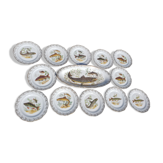 Service à poisson porcelaine de Limoges  1 plat 12 assiettes