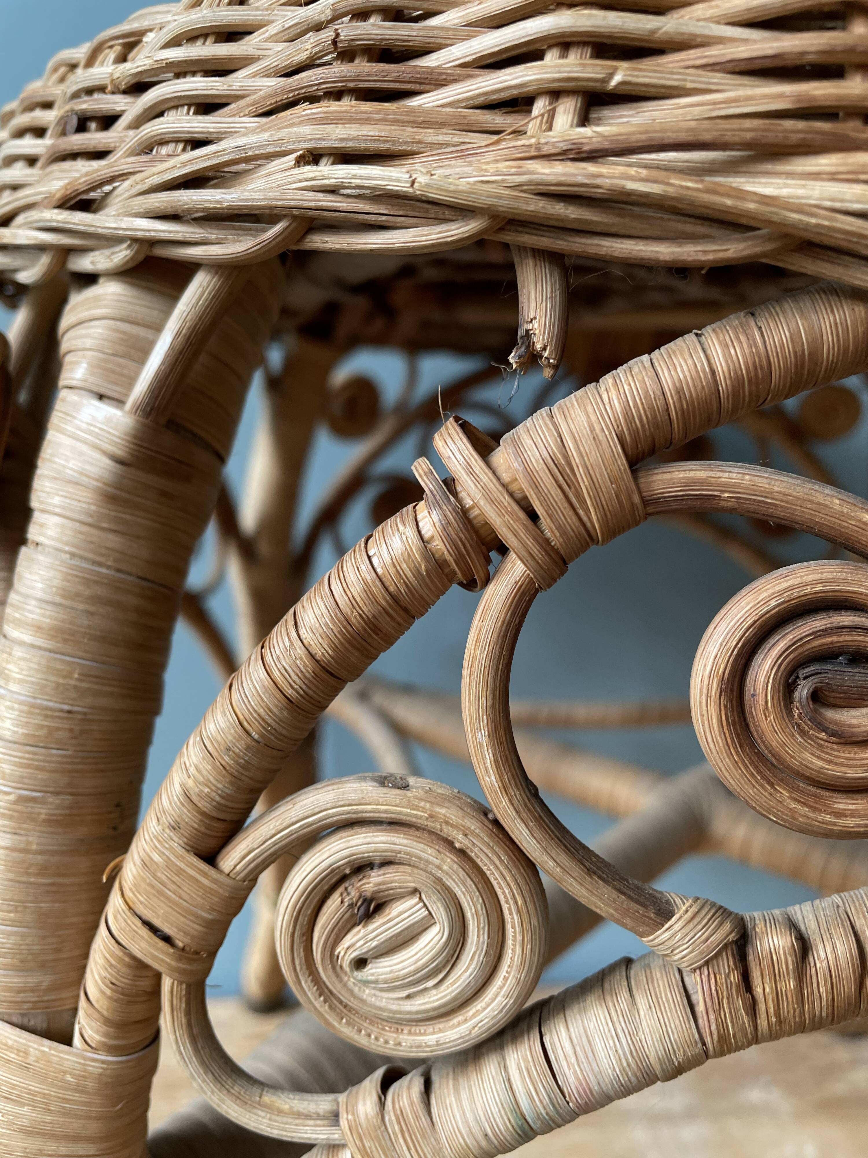 Peacock rattan stool 1960s