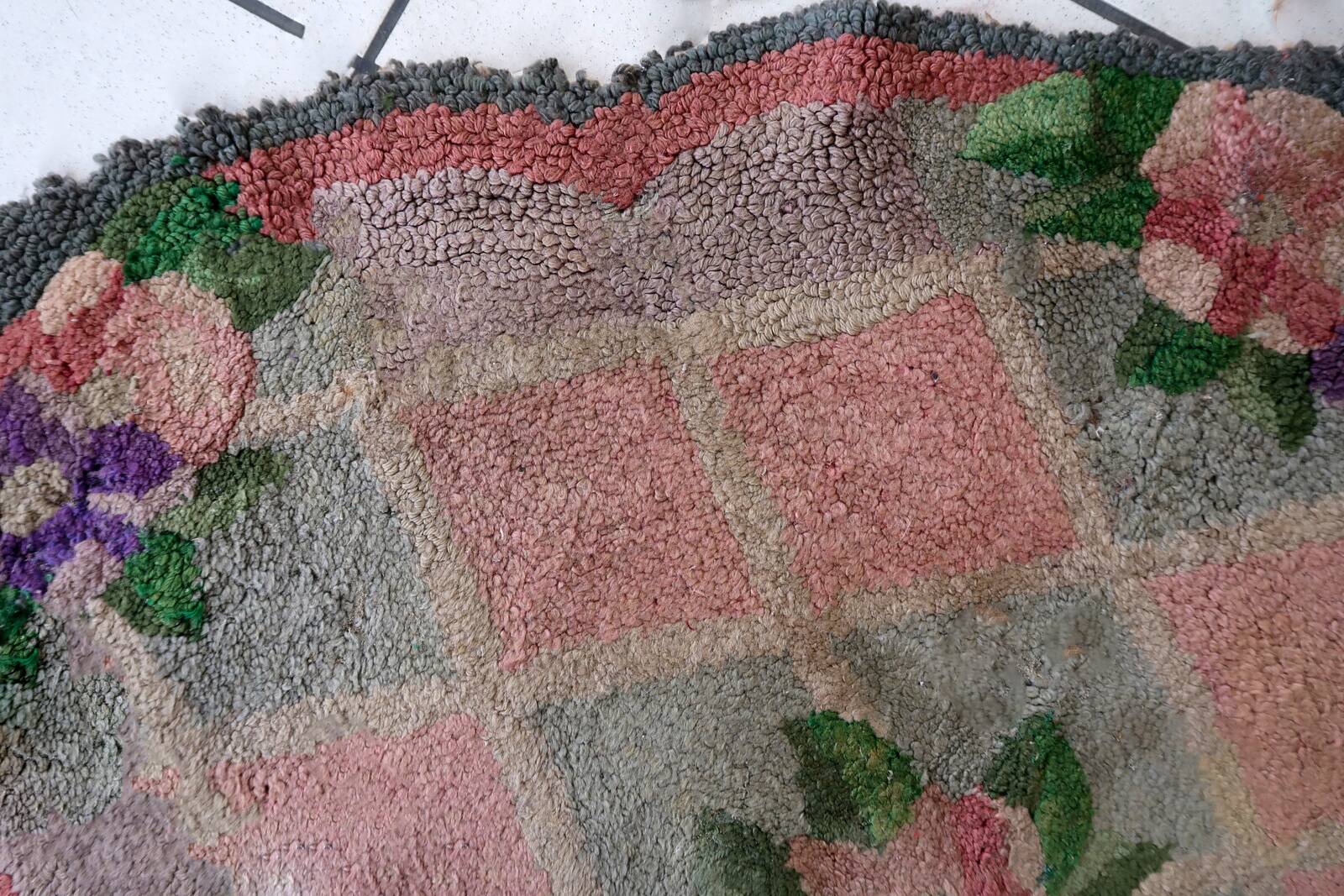 Tapis vintage fait main American Hooked 90cm x 115cm - 1C992