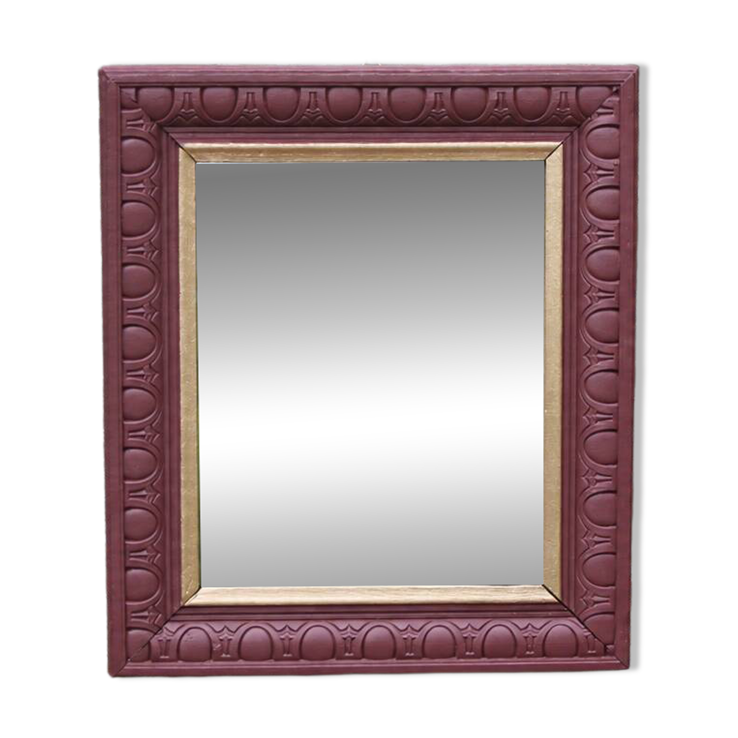 Vintage wall mirror in carved wood, burgundy and gold – Art Deco style – H4