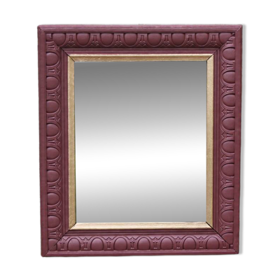 Miroir mural vintage en bois sculpté bordeaux et doré – style Art déco – H4