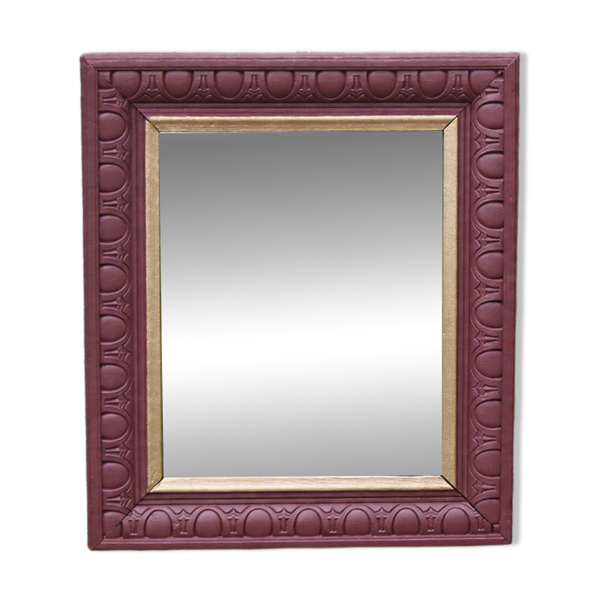 Miroir mural vintage en bois sculpté bordeaux et doré – style Art déco – H4