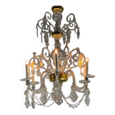 Lustre liégeois en verre soufflé et cristaux taillés, 6 bras de lumière, XVIIIème siècle