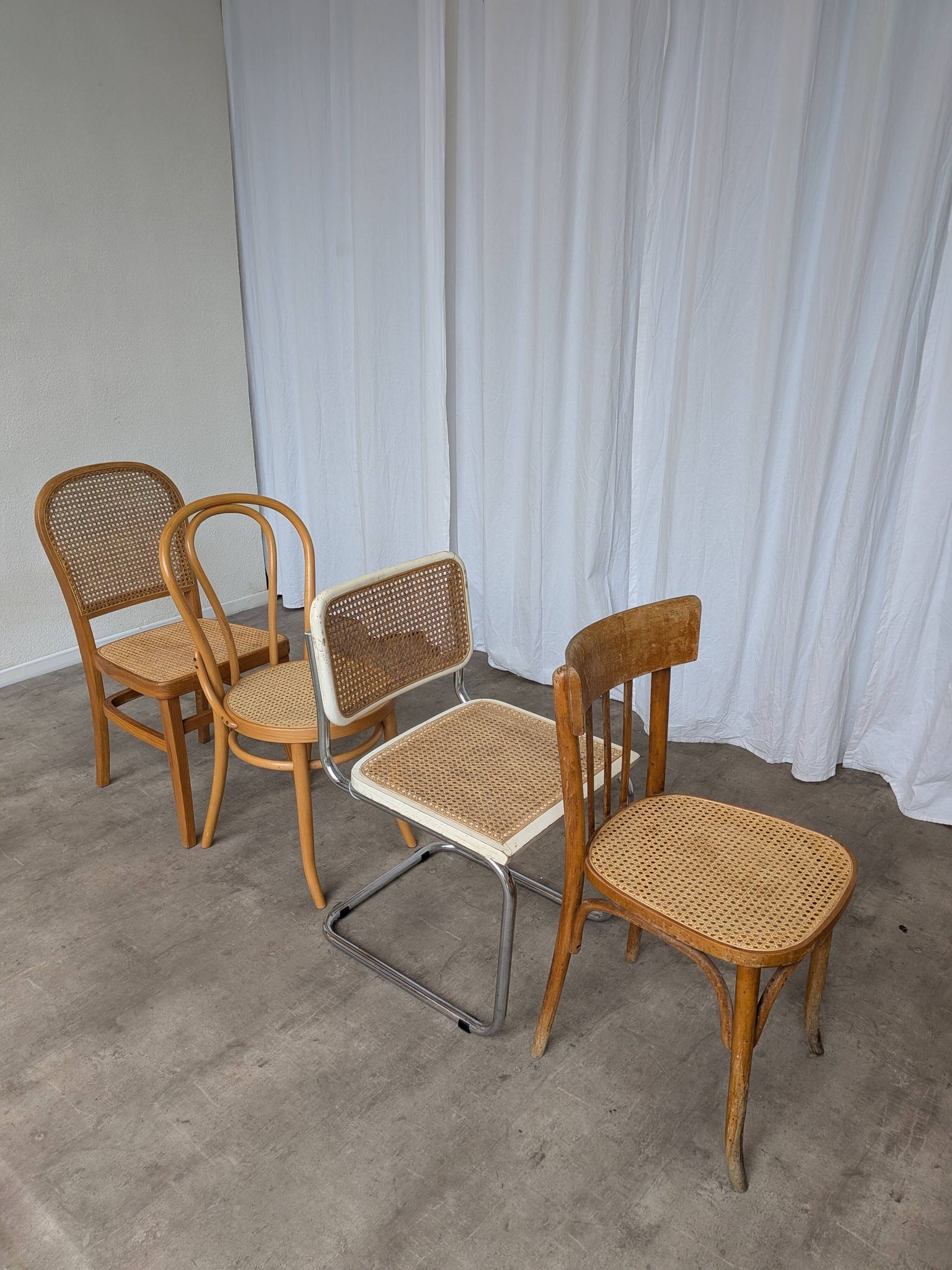 Set of 4 Mix & Match Dining Chairs with Cane Seat / Mid-Century Dining Furn
