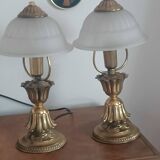 Vintage lamp in metal with brass finish and frosted opaline glass – 2 available
