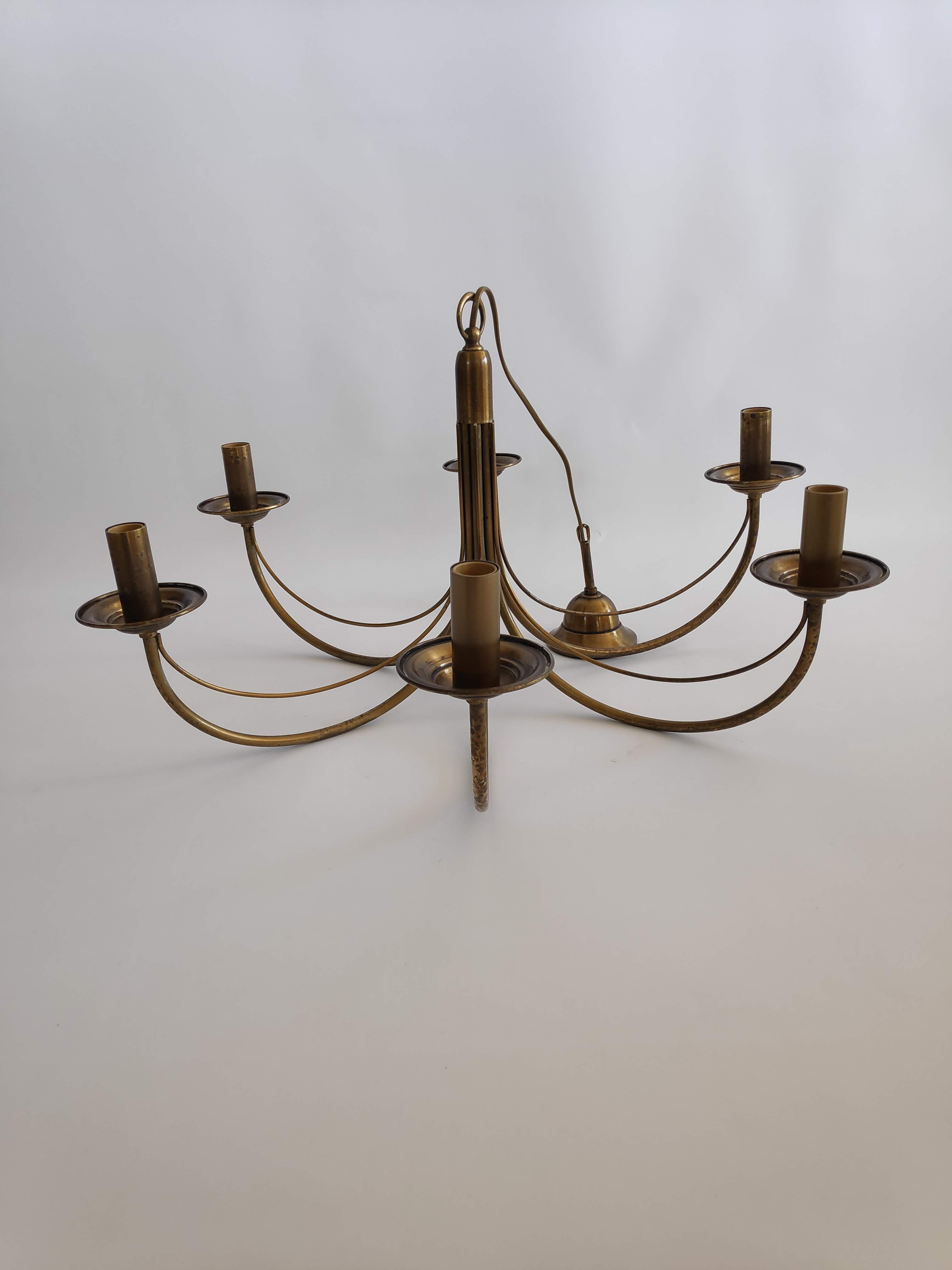 Chandelier in patinated brass of the years 70