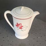 White earthenware coffee pot with red leaf decoration, art deco