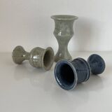 Set of three small candlesticks in glazed sandstone from Puisaye