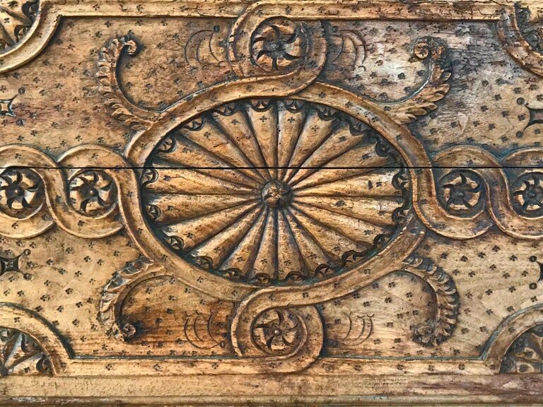 Antique Carved wooden chest with plant motif Renaissance period