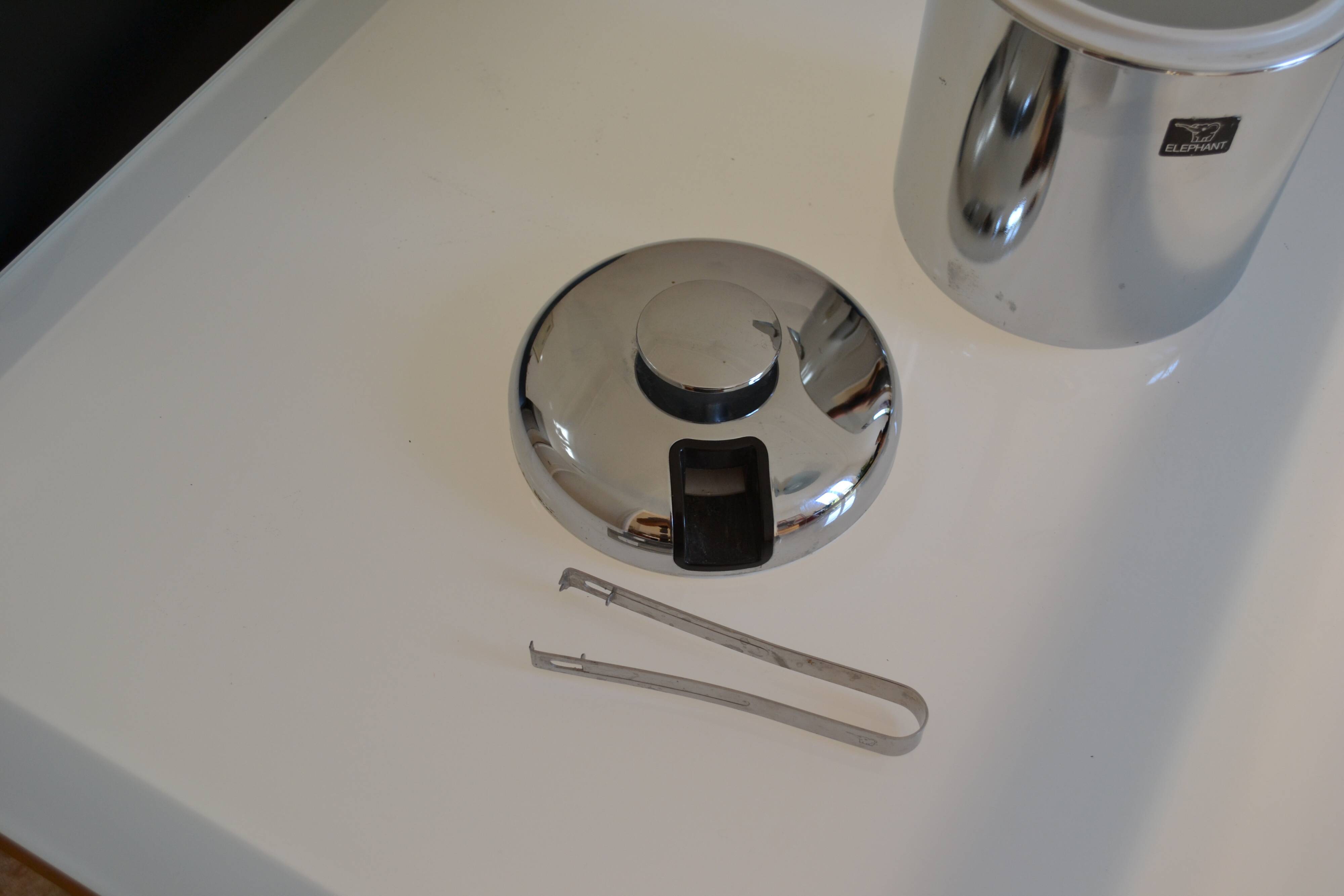 chrome metal ice bucket or elephant ice cubes made in Japan vintage 1970