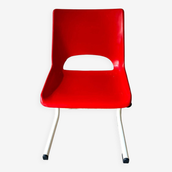 Chaise enfant en métal blanc et plastique rouge