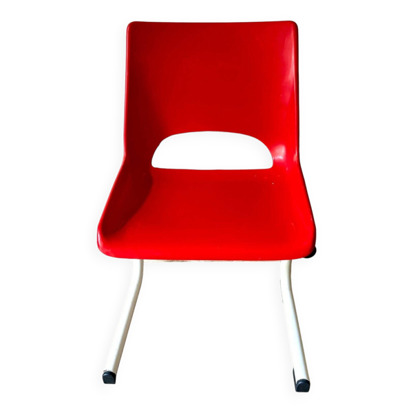 Chaise enfant en métal blanc et plastique rouge