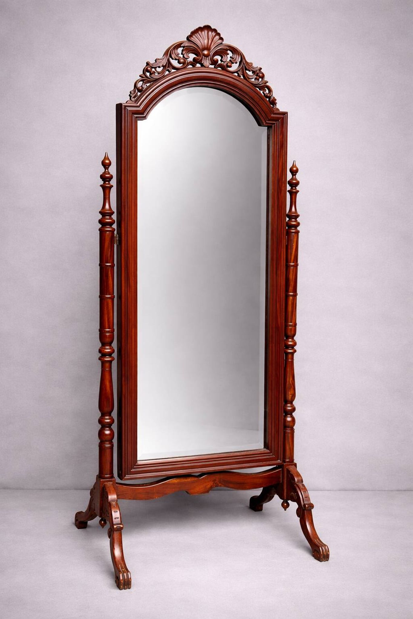 Psyche mirror. Carved solid mahogany.