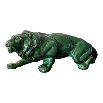 Art Deco green glazed ceramic lion