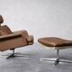 Vintage Mid-Century Danish Modern Brown Leather Swivel Chair and Ottoman