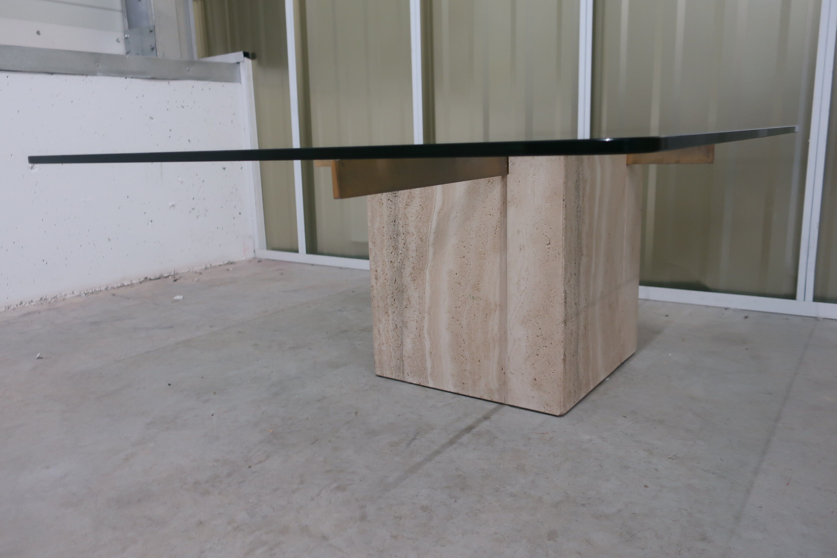 70s travertine and brass coffee table