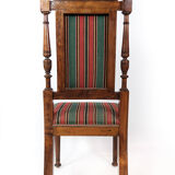 Set of six dining room chairs of oak and upholstered with striped fabric, 1920s