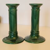 Pair of green ceramic candle holders