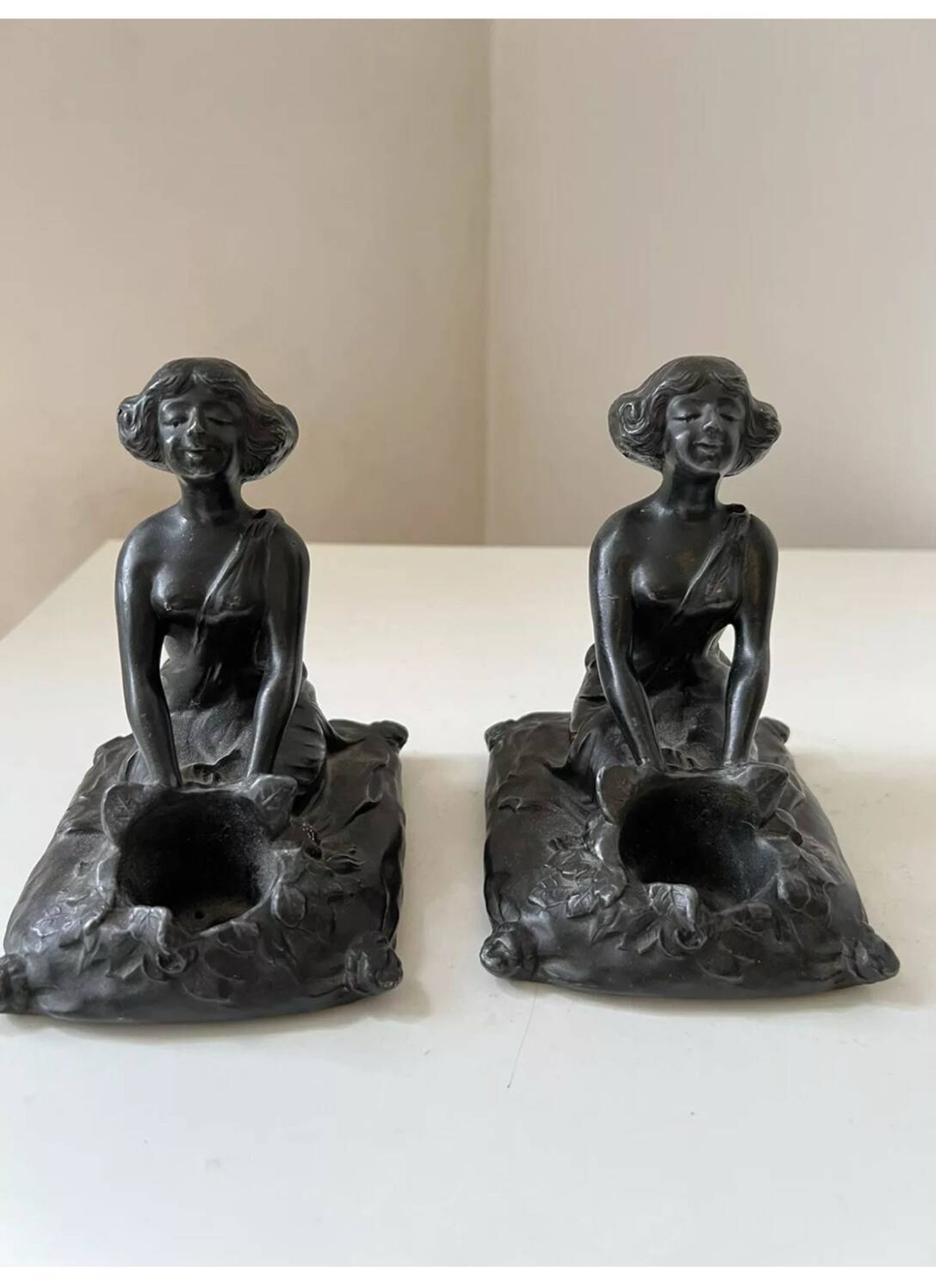 Art Nouveau spelter bookends, depicting an oriental woman, circa 1900