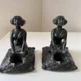 Serre-livres Art nouveau en régule figurant une femme, 1900