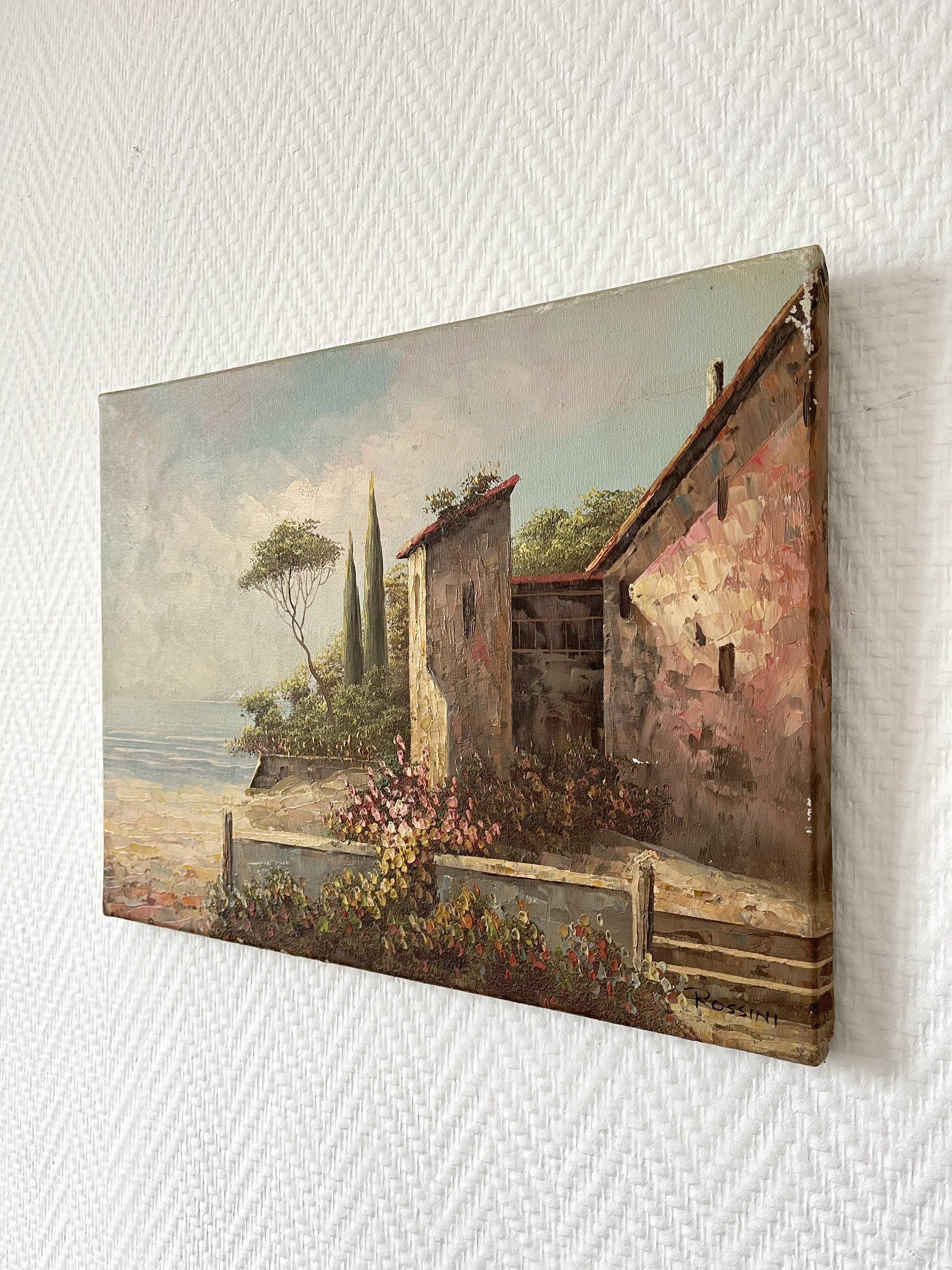 Oil painting on canvas landscape signed Rossini
