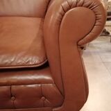 Art deco 2-seater sofa in light brown leather