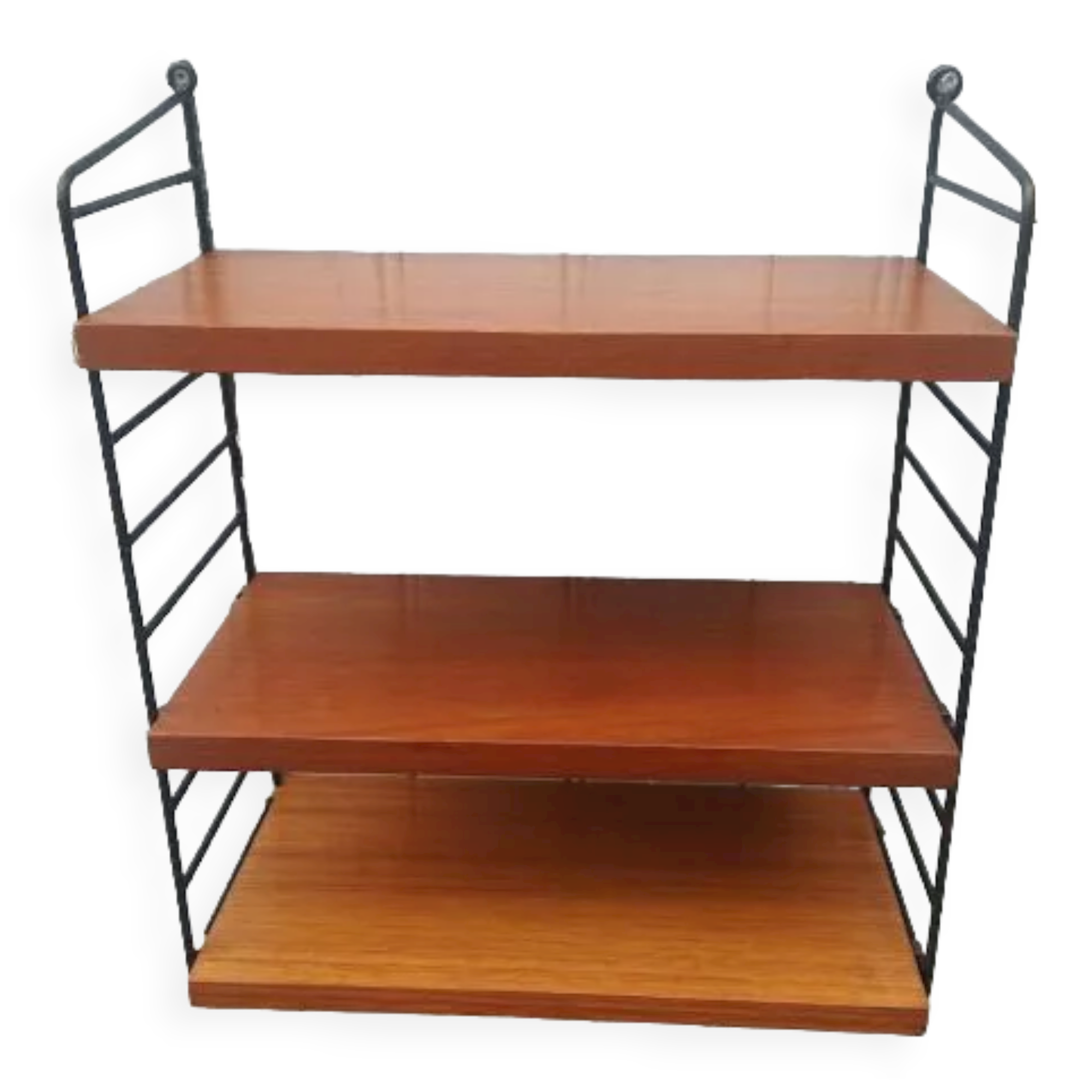 Vintage wall shelf in Ttak veneer and black metal, Nisse Strinning, 60s (2)