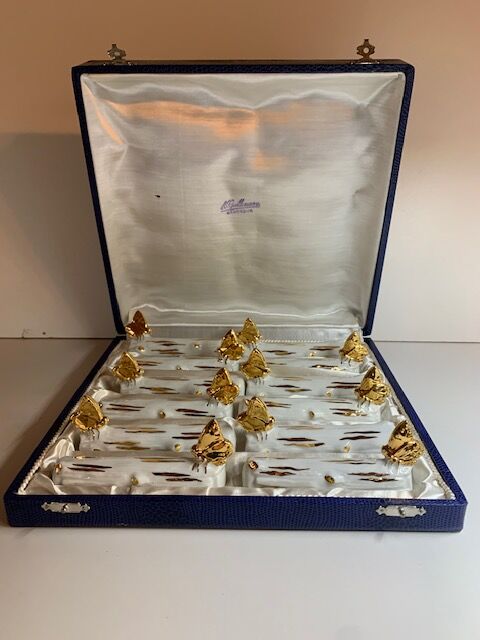Box of 12 knife holders art nouveau gilded ceramic butterflies