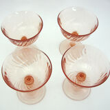 4 champagne glasses in powder pink twisted glass - Rosaline Luminarc Arcoroc - vintage 80s